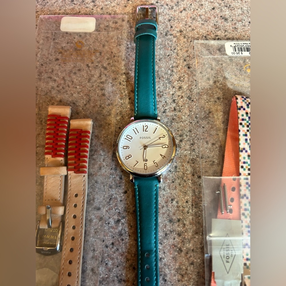 Fossil Green Leather Watch with new watch straps